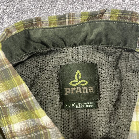 Prana Shirt Mens Extra‎ Large Button Up Plaid Breathable Outdoors Mesh Green - Picture 3 of 16